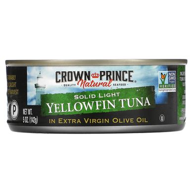 Yellowfin Tuna, Solid Light, в оливковій олії першого вичавлення, Crown Prince Natural, 5 унцій (142 г)