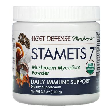 Грибний міцелієвий порошок, щоденна імунна підтримка, Host Defense, Stamets 7 Mushroom Powder, Daily Immune Support, Fungi Perfecti, 100 г