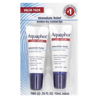 Aquaphor, Відновлення губ, негайне полегшення, без запаху, 2 тюбики по 0,35 рідкої унції (10 мл) кожен