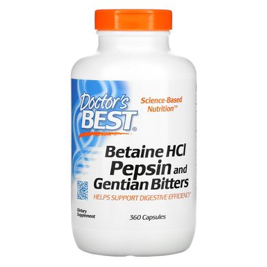 Гірка настоянка з бетаїну гідрохлориду, пепсину і генціани, Betaine HCl, Pepsin ,Gentian Bitters), Doctor's Best, 360 капсул