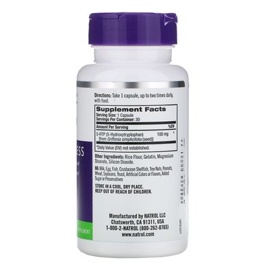 5-HTP, 5-гідрокситриптофан, Natrol, 100 мг, 30 капсул
