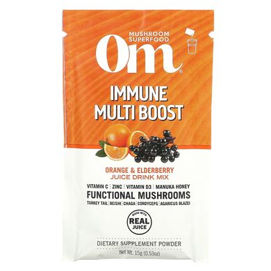 Om Mushrooms, Immune Multi Boost, суміш для напоїв з апельсинового та бузинного соку, 10 пакетиків по 0,53 унції (15 г) кожен