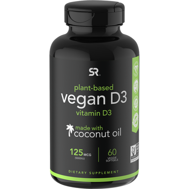 Вітамін Д3 веганські Sports Research (Vitamin D3) 125 мкг 5000 МО 60 гелевих капсул