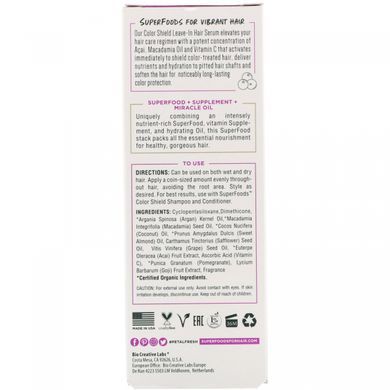 Moisturizing hair serum, acai, vitamin C, and macadamia oil, Petal Fresh, 2 fl oz (60 ml).
