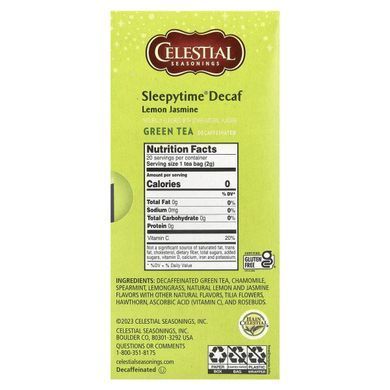 Sleepytime green tea, lemon and jasmine, caffeine free, Celestial Seasonings, 20 tea bags, 31 g.