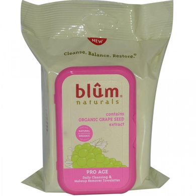 Салфетки для ежедневного очищения и снятия макияжа, для возрастной кожи, Blum Naturals, 30 толстых салфеток