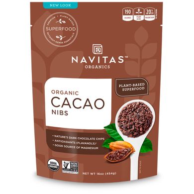 Какао боби шматочками органік Navitas Organics (Cacao Nibs) 454 г