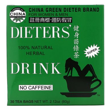 Зелений чай без кофеїну Uncle Lee's Tea (Legends of China Dieter's 100% Natural Herbal Drink No Caffeine) 30 чайних пакетиків 69 г