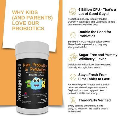 Дитячі пробіотики з пребіотиками Intelligent Labs (Kids' Probiotics with Prebiotics) 60 Жовт табл.