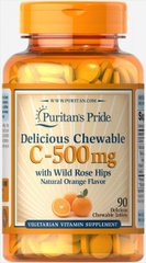 Жувальний вітамін С з шипшиною, Chewable Vitamin C- with Rose Hips, Puritan's Pride, 500 мг, 90 жувальних
