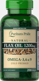Натуральное льняное масло, Natural Flax Oil, Puritan's Pride, 1200 мг, 200 капсул купить в Киеве и Украине