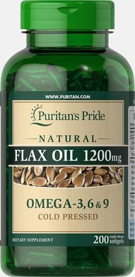 Натуральна лляна олія, Natural Flax Oil, Puritan's Pride, 1200 мг, 200 капсул