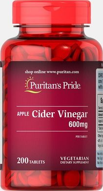 Яблучний оцет, Apple Cider Vinegar, Puritan's Pride, 600 мг, 200 таблеток