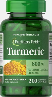 Куркума, Turmeric, Puritan's Pride, 800 мг, 200 капсул купить в Киеве и Украине