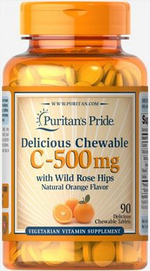 Жувальний вітамін С з шипшиною, Chewable Vitamin C- with Rose Hips, Puritan's Pride, 500 мг, 90 жувальних