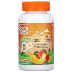 Вітамін Д3 жувальні цукерки всі натуральні фруктові аромати Doctor's Best (Doc's Kids Vitamin D3 Gummies All Natural Fruit Flavors) 25 мкг 1000 МО 60 жувальних цукерок