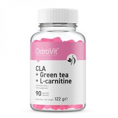КЛК (кон'югована лінолева кислота) + зелений чай + L-карнітин, CLA + GREEN TEA + L-CARNITINE, OstroVit, 90 капсул