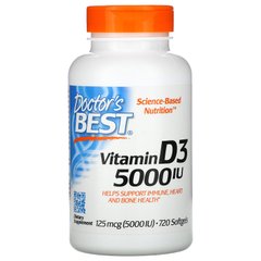 Вітамін Д3, Vitamin D3, Doctor's Best, 125 мкг (5000 МО), 720 м'яких таблеток