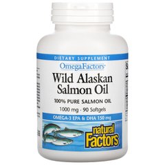 Риб'ячий жир дикого лосося з Аляски, Natural Factors, 1000 мг, 90 м'яких капсул