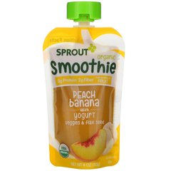 Смузі, персиковий банан з йогуртом, овочами і насінням льону, Smoothie, Peach Banana with Yogurt, Veggies & Flax Seed, Sprout Organic, 113 г