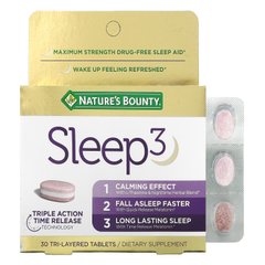 Nature's Bounty, Sleep 3, максимальна сила, снодійне без ліків, 30 тришарових таблеток
