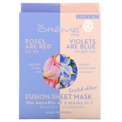 The Creme Shop, Тканинна маска Fusion Beauty, троянди та червоні фіалки з синіми, 5 листів, 4,40 унції (125 г)