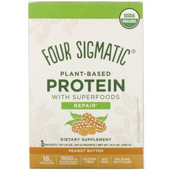 Протеїн на рослинній основі з суперпродуктом, арахісове масло, Plant-Based Protein with Superfoods, Peanut Butter, Four Sigmatic, 10 пакетів по 1,41 унції (40 г) кожен
