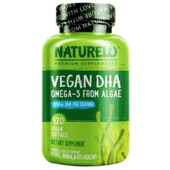 Веганский DHA, Омега-3 из водорослей, Vegan DHA, Omega-3 from Algae, NATURELO, 800 мг, 120 вегетарианских капсул купить в Киеве и Украине