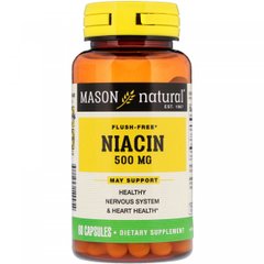 Никотиновая кислота, не вызывает покраснения, Mason Natural, 500 мг, 60 капсул купить в Киеве и Украине