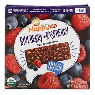 Nurture Inc (Happy Baby), Happy Kid, чорниця + малина, фруцти і овес, 5 шматків, 0,99 унц (28 г) кожен