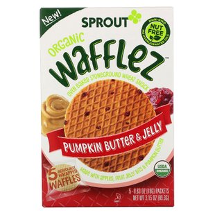 Вафли, тыквенное масло и желе, Wafflez, Pumpkin Butter & Jelly, Sprout Organic, 5 пакетов по 0,63 унции (18 г) купить в Киеве и Украине