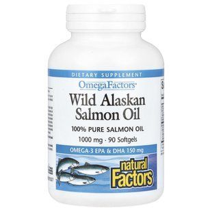 Omega Factors, рыбий жир из дикого аляскинского лосося, Natural Factors, 1000 мг, 180 желатиновых капсул купить в Киеве и Украине