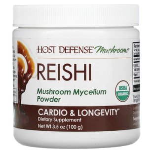 Рейши, грибной мицелиевый порошок, кардио и долголетие, Host Defense, Reishi Mushroom Powder, Supports Energy, Cardiovascular Health, Fungi Perfecti, 100 г купить в Киеве и Украине