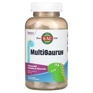 Витамины и минералы для детей, ягоды, виноград и апельсин, Kids MultiSaurus Vitamins & Minerals Berry, Grape & Orange Flavor, KAL, 180 жевательных конфет купить в Киеве и Украине