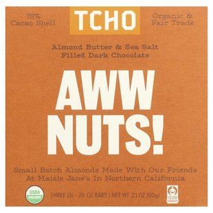 TCHO, Aww Nuts!, темный шоколад с миндальной пастой и морской солью, 75% какао-шелухи, 3 батончика по 0,70 унции купить в Киеве и Украине