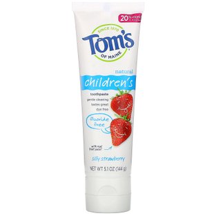 Натуральная детская зубная паста, без фтора, с клубникой, Natural Children's Toothpaste, Fluoride-Free, Silly Strawberry, Tom's of Maine, 144 г купить в Киеве и Украине