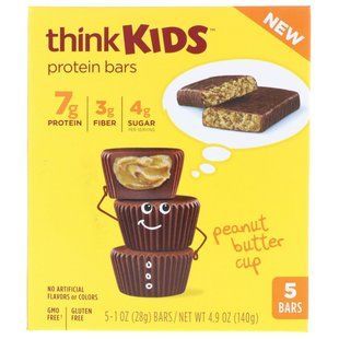 ThinkKids, Протеїнові батончики, Арахісова олія, ThinkThin, 5 батончиків, 1 унція (28 г) кожен