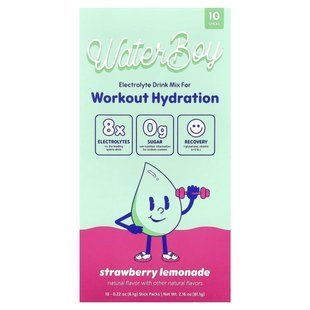 Waterboy, Workout Hydration, Electrolyte Drink Mix, Strawberry Lemonade, 10 Stick Packs, 0.22 oz (6.1 g) Each