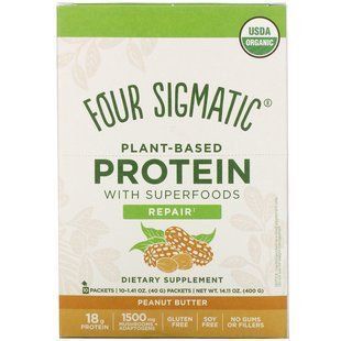 Plant-Based Protein with Superfoods, Peanut Butter, Four Sigmatic, 10 packages of 1.41 ounces (40 g) each