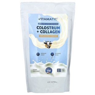 Vitamatic, молозиво с коллагеном в порошке, без добавок, 454 г (16 унций) купить в Киеве и Украине