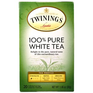 100% чистый белый чай, Twinings, 20 чайных пакетиков по 1,06 унции (30 г) купить в Киеве и Украине