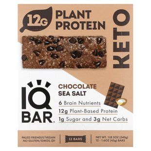 IQBAR, Plant Protein Bar, Chocolate Sea Salt, 12 Bars, 1.6 oz (45 g) Each