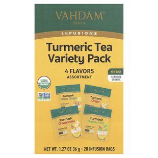 VAHDAM India, Infusions, Herbal Tea, Turmeric Variety Pack, Caffeine Free, 20 Infusion Bags, 1.27 oz (36 g)