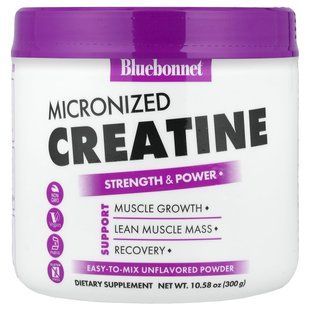 Bluebonnet Nutrition, микронизированный креатин в порошке, без добавок, 300 г (10,58 унции) купить в Киеве и Украине