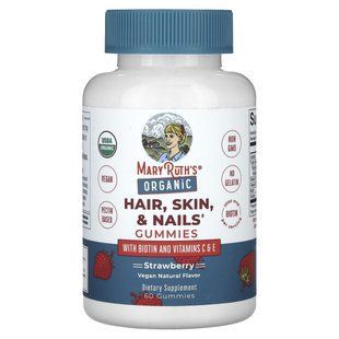 MaryRuth's, Organic Hair, Skin & Nails Gummies, Strawberry, 2,500 mcg, 60 Gummies (1,250 mcg Per Gummy) купить в Киеве и Украине