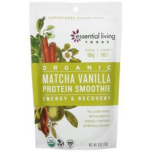 Essential Living Foods, Organic smoothie with vanilla protein and matcha, 170 g (6 ounces)
