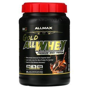 AllWhey Gold, 100% whey protein+ Premium whey protein isolate, chocolate, ALLMAX Nutrition, 907 g.