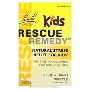 Bach, Original Flower Remedies, Rescue Remedy Dropper, Natural Stress Relief for Kids, без алкоголю, 0,35 рідкої унції (10 мл)