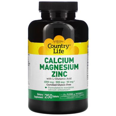 Кальцій, магній і цинк, Calcium Magnesium Zinc, Country Life, 250 таблеток