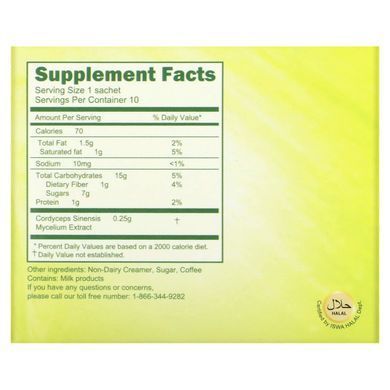 Cordyceps Coffee4 in 1, coffee with cordyceps, Longreen Corporation, 10 packets, 182g (6.4 ounces)